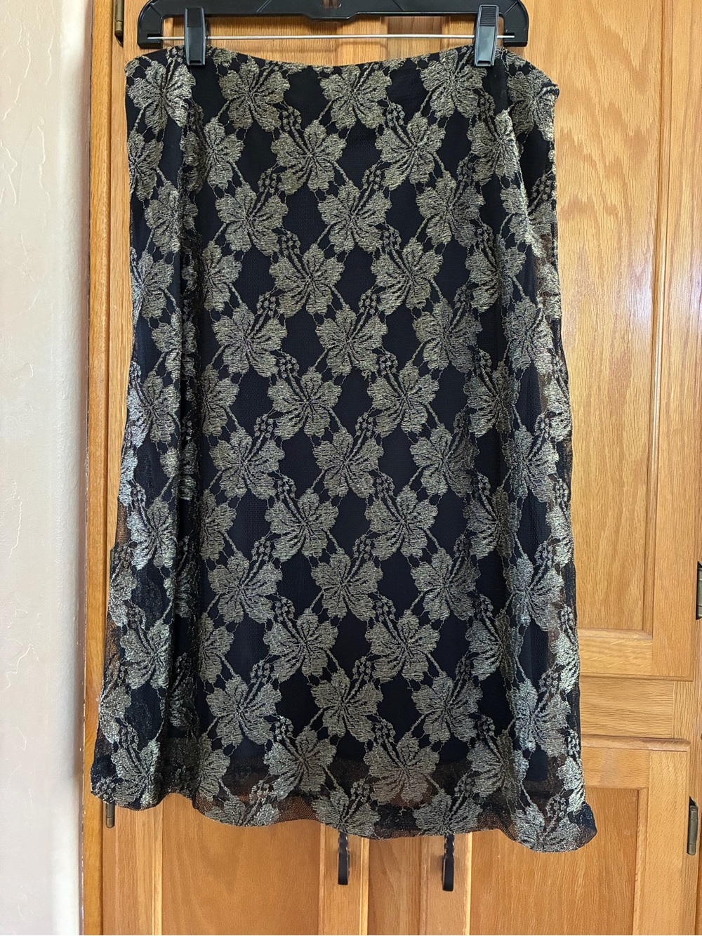 Carole Little Vintage Black Skirt with Gold Floral Lace Overlay